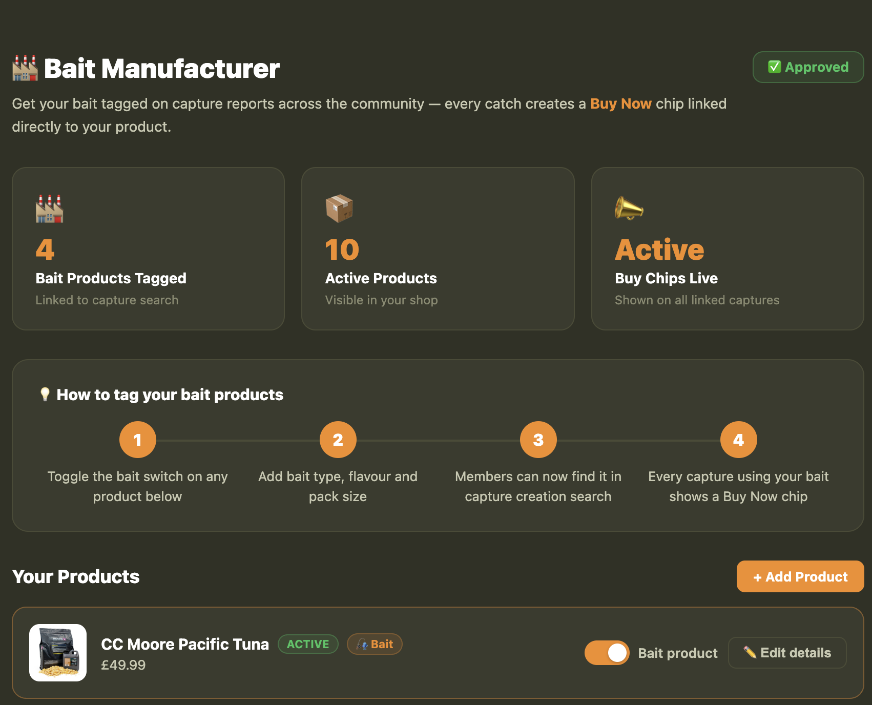 Bait Manufacturer Dashboard