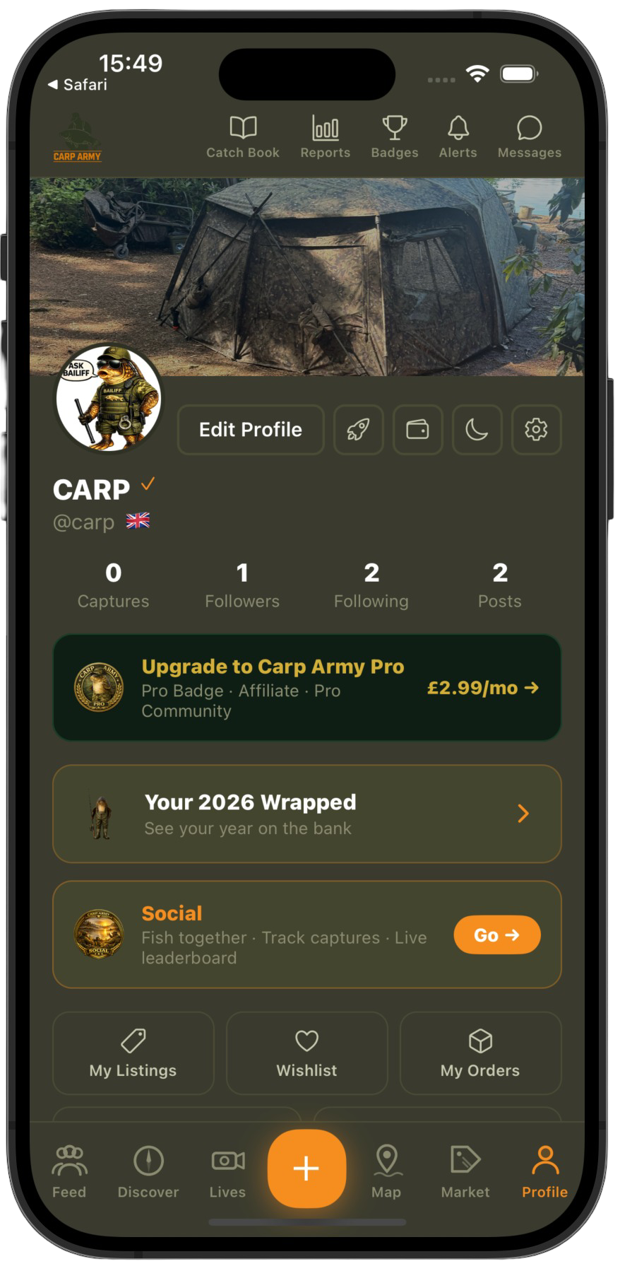 Carp Army profile screen